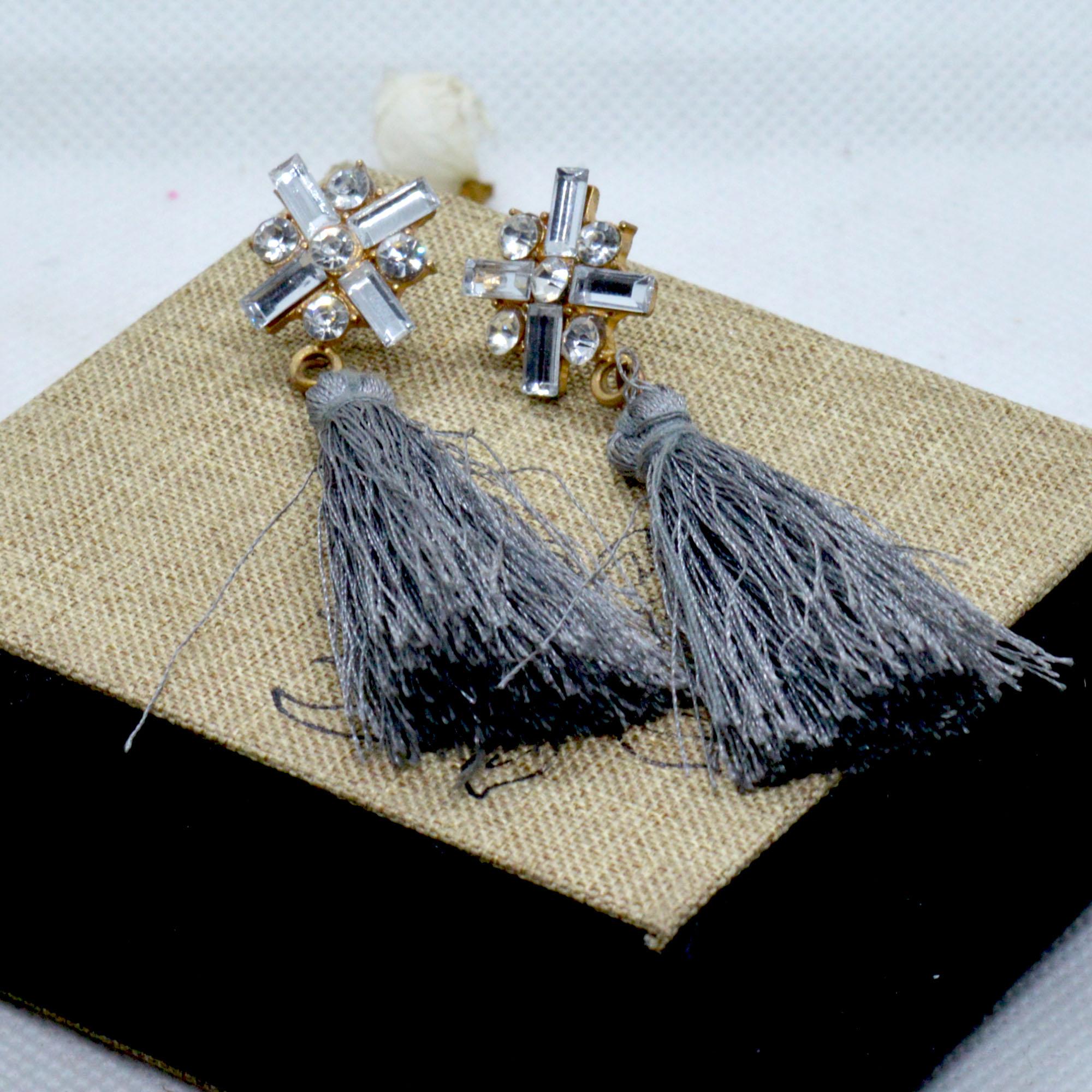 Stone Studded Tassel Drop Earrings For Women - Image 6