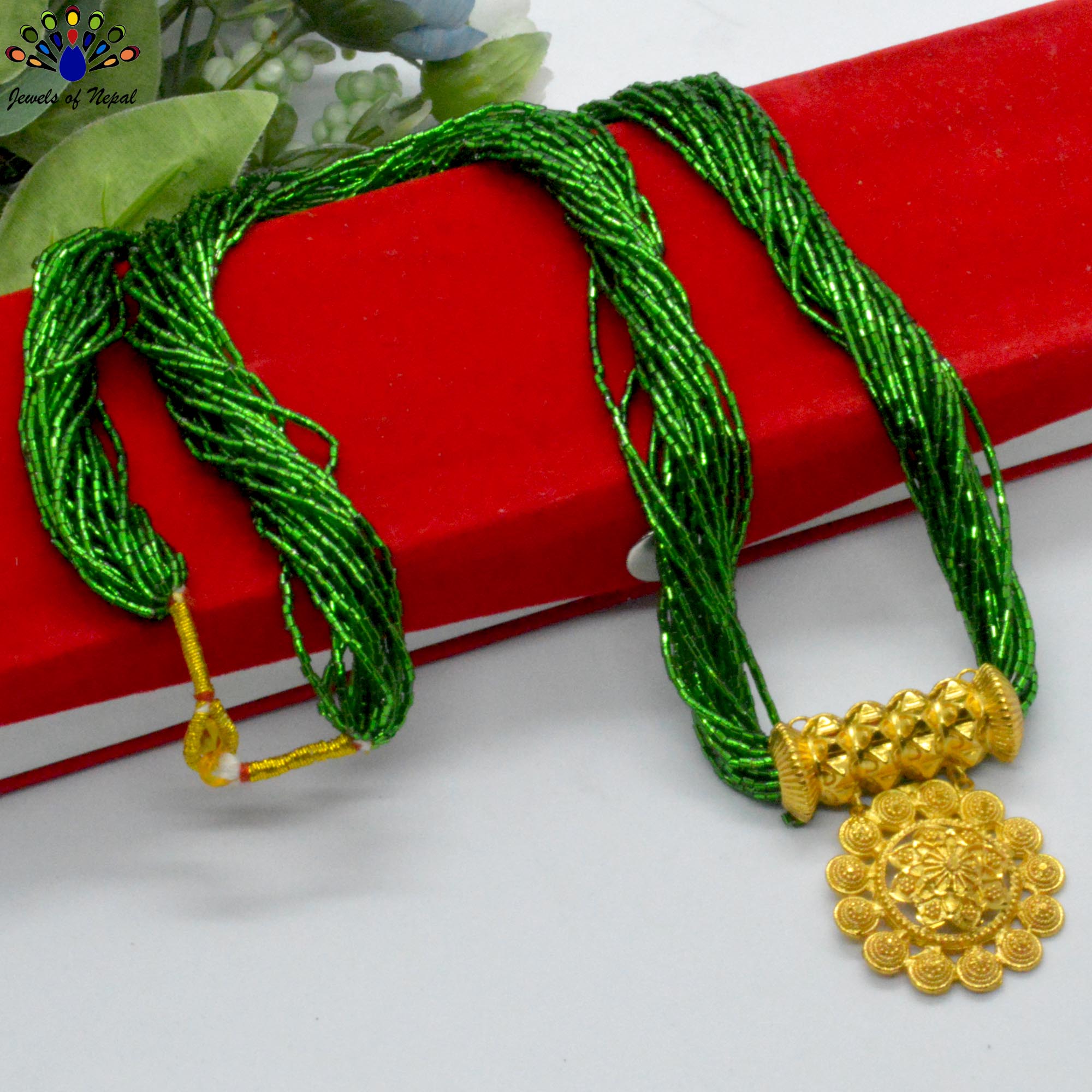 24K Gold Plated/ Green Long Potey Beaded Mangalsutra For Women - Image 2