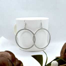 Silver Dot Textured Circular Drop Earrings For Women