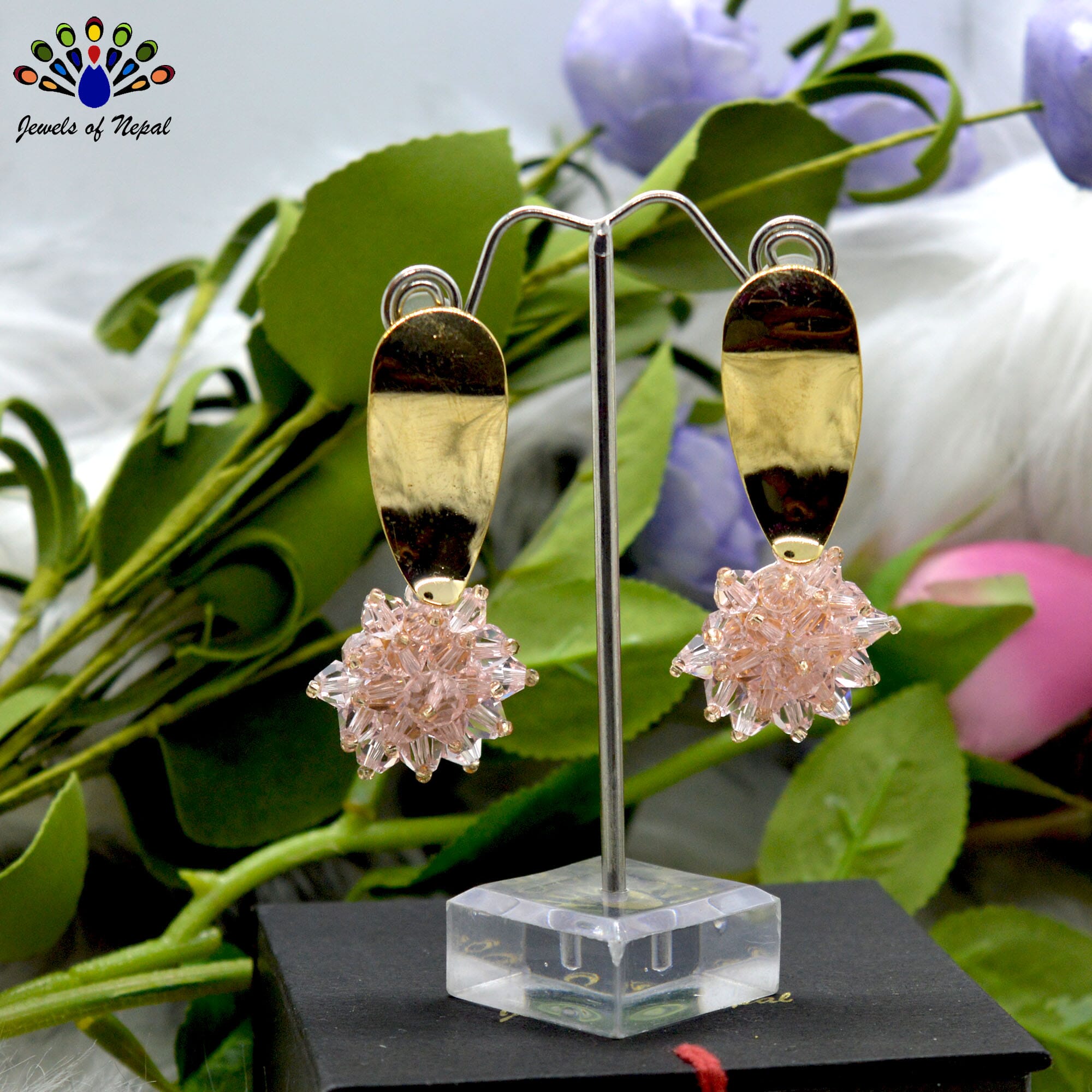 Flower Designed Faux Crystal Drop Dangling Earrings - Image 2