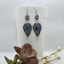 Stone Studded Dot Patterned Leaf Designed Earrings