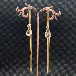 Golden Faux Crystal Adorned Chain Tassel Earrings