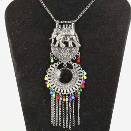 Antique Silver Toned Long Statement Necklace for Women- Jewels of Nepal