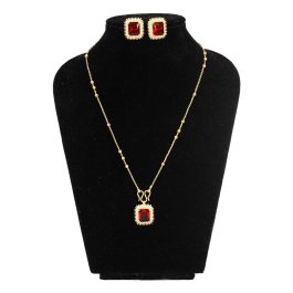 Gold Plated Stone Studded Pendant And Ear Studs Set