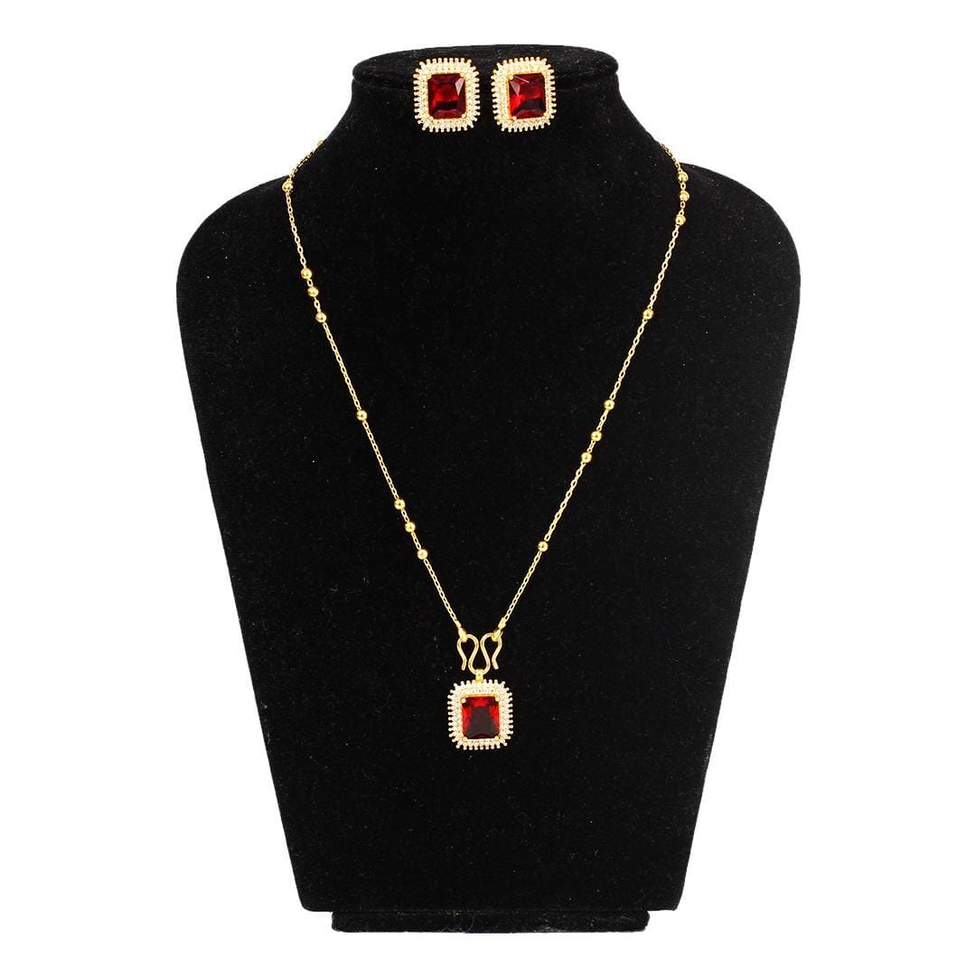 Gold Plated Stone Studded Pendant And Ear Studs Set