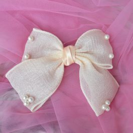 Jewels of Nepal Elegant Chiffon Silk Bow Clip with Faux Pearls for Women