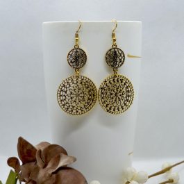 Golden Mandala Patterned Double Drop Earrings For Women- Jewels Of Nepal