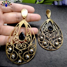 Jewels of Nepal Antique Gold/Black Toned Drop Designed Statement Earrings