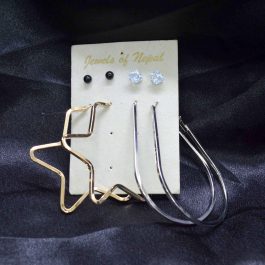Metallic Geometric Earrings & Ear Studs Set - Jewels of Nepal