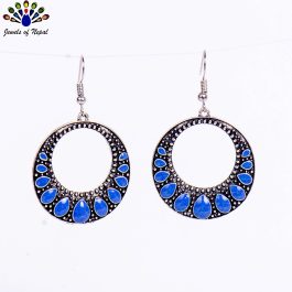 Blue/Silver Circular Dangling Earrings For Women