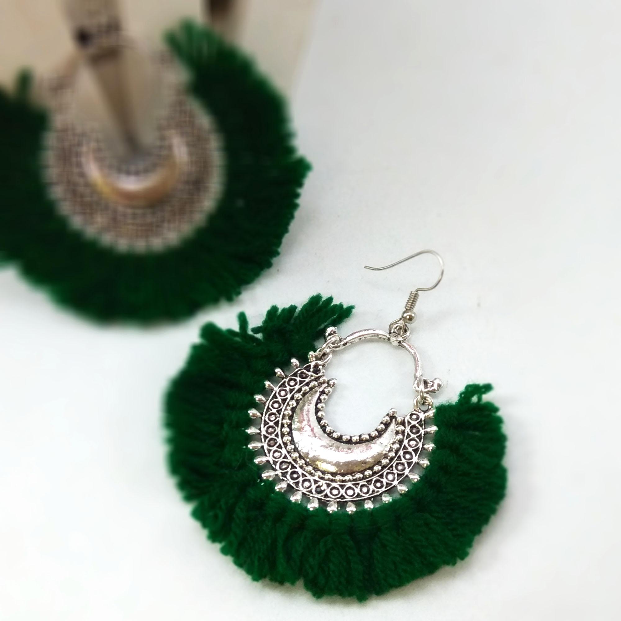Silver Toned Woolen Tassel Danglers - Image 2