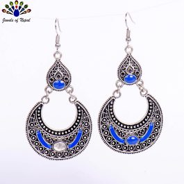 Silver Antique Chandbali Designed Drop Danglers For Women