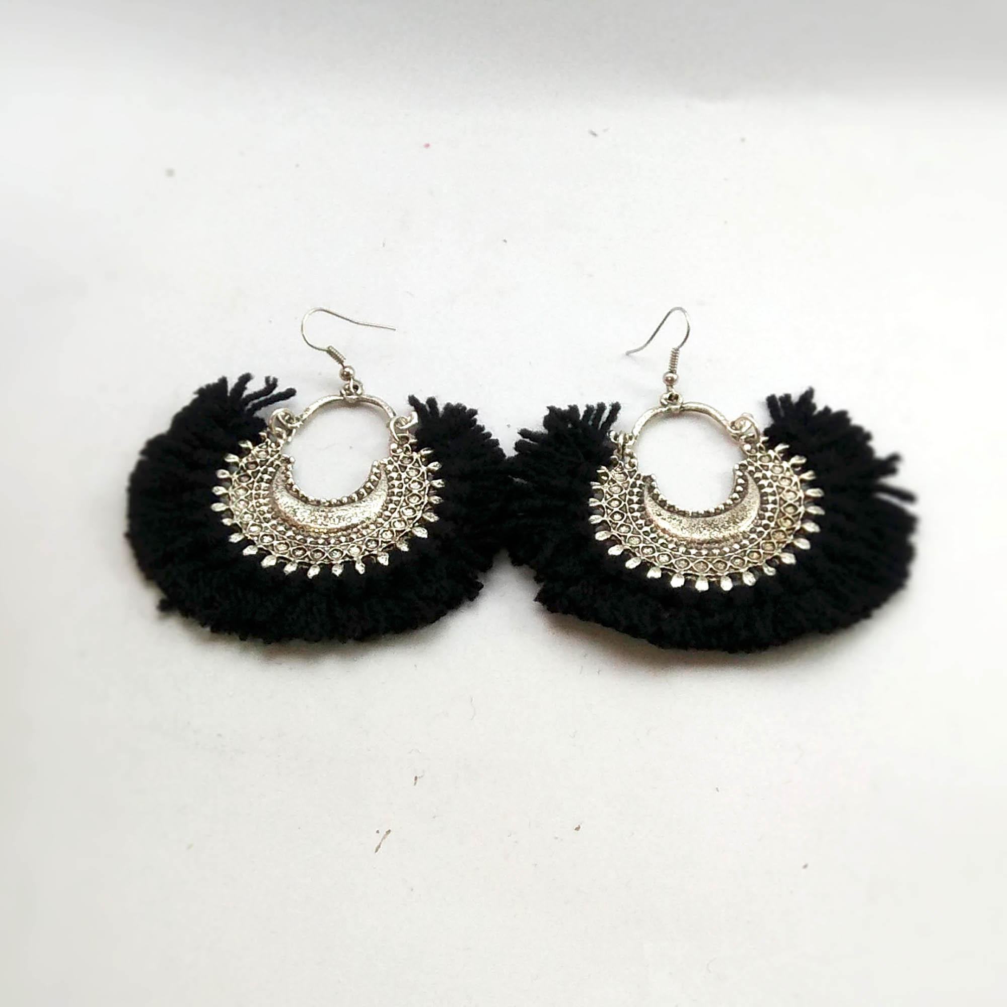 Silver Toned Woolen Tassel Danglers - Image 3