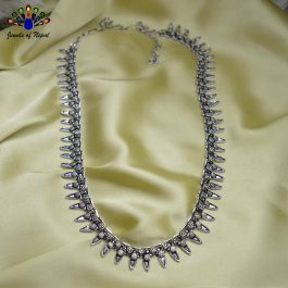 Oxidized Silver Toned Statement Matinee Length Necklace for Women (Free Nose Clip)- Jewels of Nepal