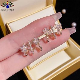 Jewels of Nepal CZ Stones Studded S925 C-Hoop Stylish Earrings For Women