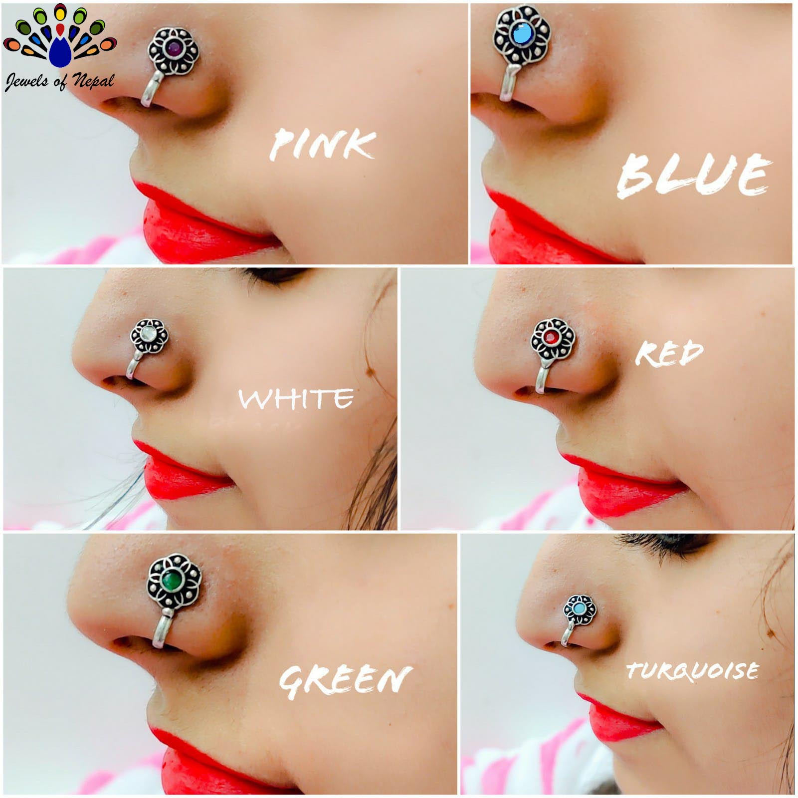 Oxidized Silver Toned Stone Clip on Nose Ring / Nathi/ Nathiya For Women- 1pc - Image 25