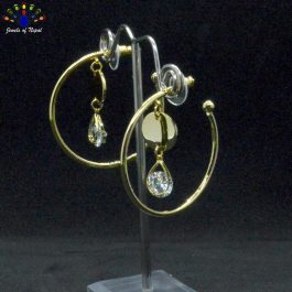 Gold Toned Stone Drop Circular Hoop Style Earrings