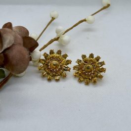Golden/White Stone Studded Big Flower Designed Ear Studs For Women