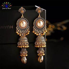 Golden/Silver Antique Toned Retro Bell Fall Jhumka Earrings - Jewels of Nepal