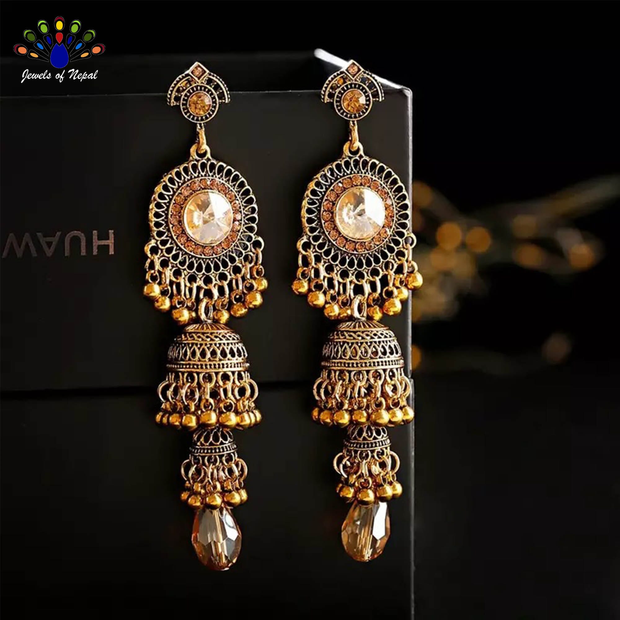 Golden/Silver Antique Toned Retro Bell Fall Jhumka Earrings - Jewels of Nepal