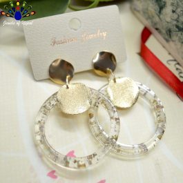 Golden/Clear Acrylic Circular Dangling Earrings For Women by Jewels of Nepal