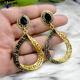 Jewels of Nepal Antique Gold Toned Rhinestone Studded Drop Dangling Earrings
