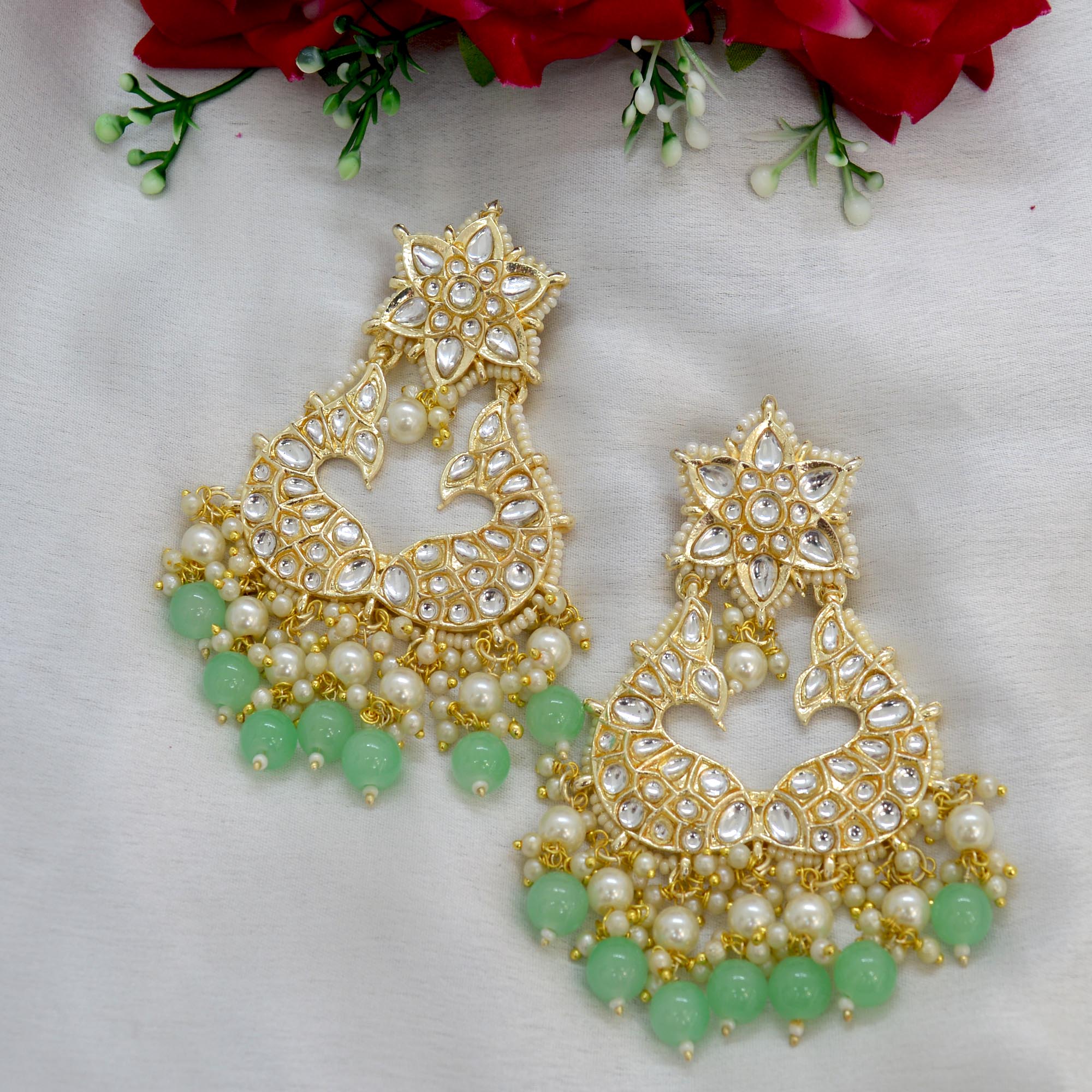 Jewels of Nepal Faux Moti & Beads Beaded Double Fish Designed Meenakari /Kundan Luxury Earrings For Women - Image 12