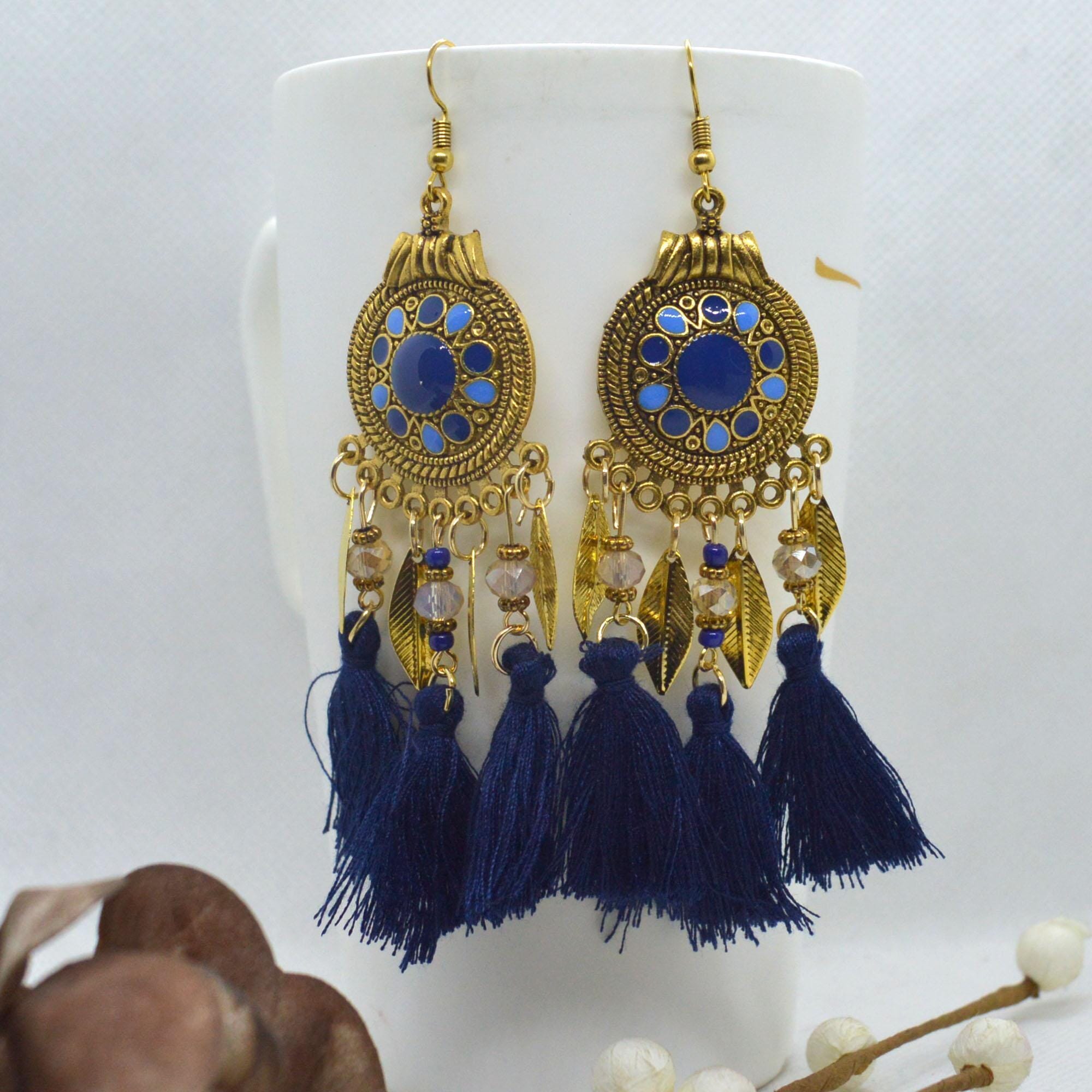 Bohemian Style Leaf Drop Tassel Earrings For Women - Image 4