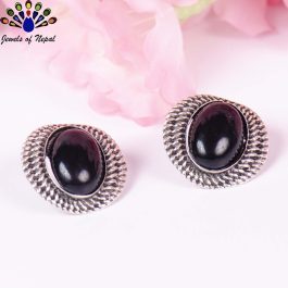 Black/Silver Spiral Textured Stud Earrings for Women- Jewels of Nepal