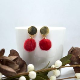 Golden Top Style Pom Drop Earrings For Women
