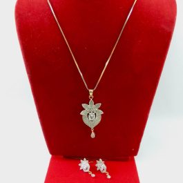 Tulip Shaped American Diamond Embellished Jewellery  Set For Women- White