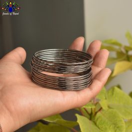 Jewels of Nepal Gunmetal Toned Metallic Set Bangles For Women- Set of 12 pcs