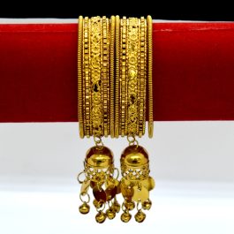 Jewels Of Nepal Antique Golden Toned Pinjada Drop Metallic Set Bangles / Bala For Women