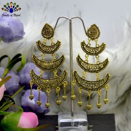 Antique Gold Toned Tiered Chandbali Earrings For Women