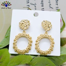 Golden Geometric Shaped Drop Earrings by Jewels of Nepal