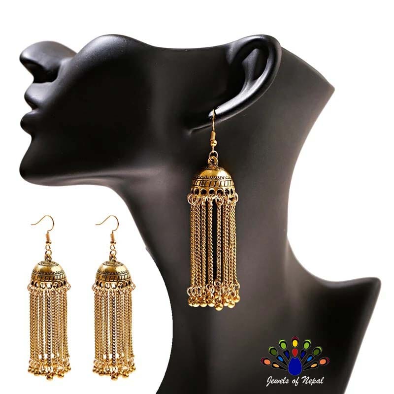 Silver/Golden Ethnic Gypsy Style Pinjada Jhumka Earrings For Women - Image 4