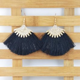 Black Tassel Stone Embellished Earrings