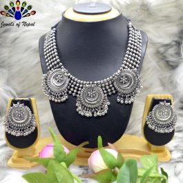Afghani Style Silver Oxidized Toned Crescent Moon Designed Necklace Set by Jewels of Nepal