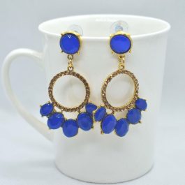 Golden/Multicolored Round Drop Earrings For Women