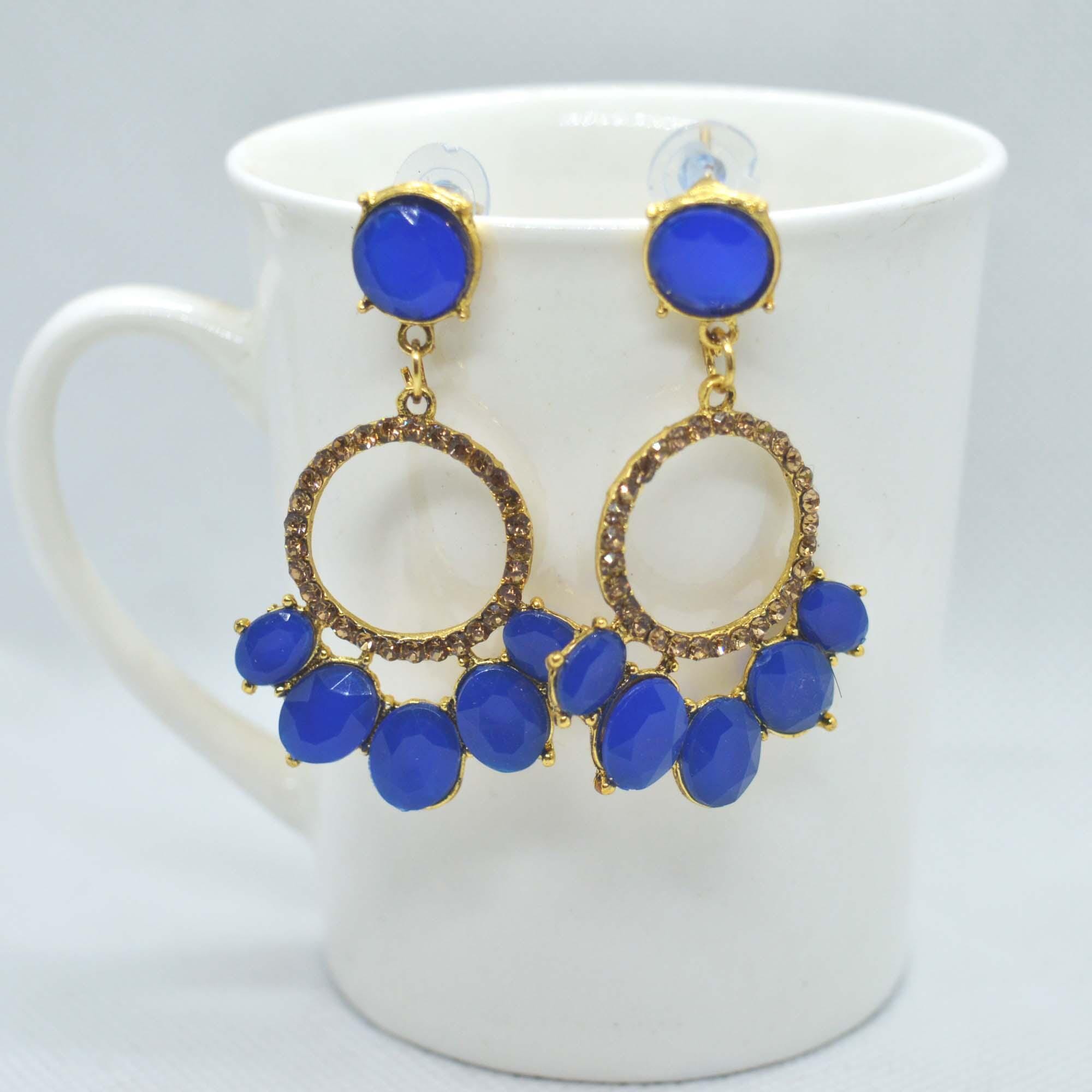 Golden/Multicolored Round Drop Earrings For Women