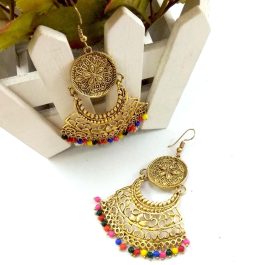 Gold Toned Multicolored Chandbali Style Earrings For Women