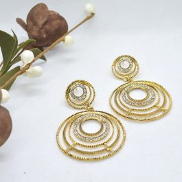 Golden/White Stone Studded Round Tiered Dangling Earrings For Women