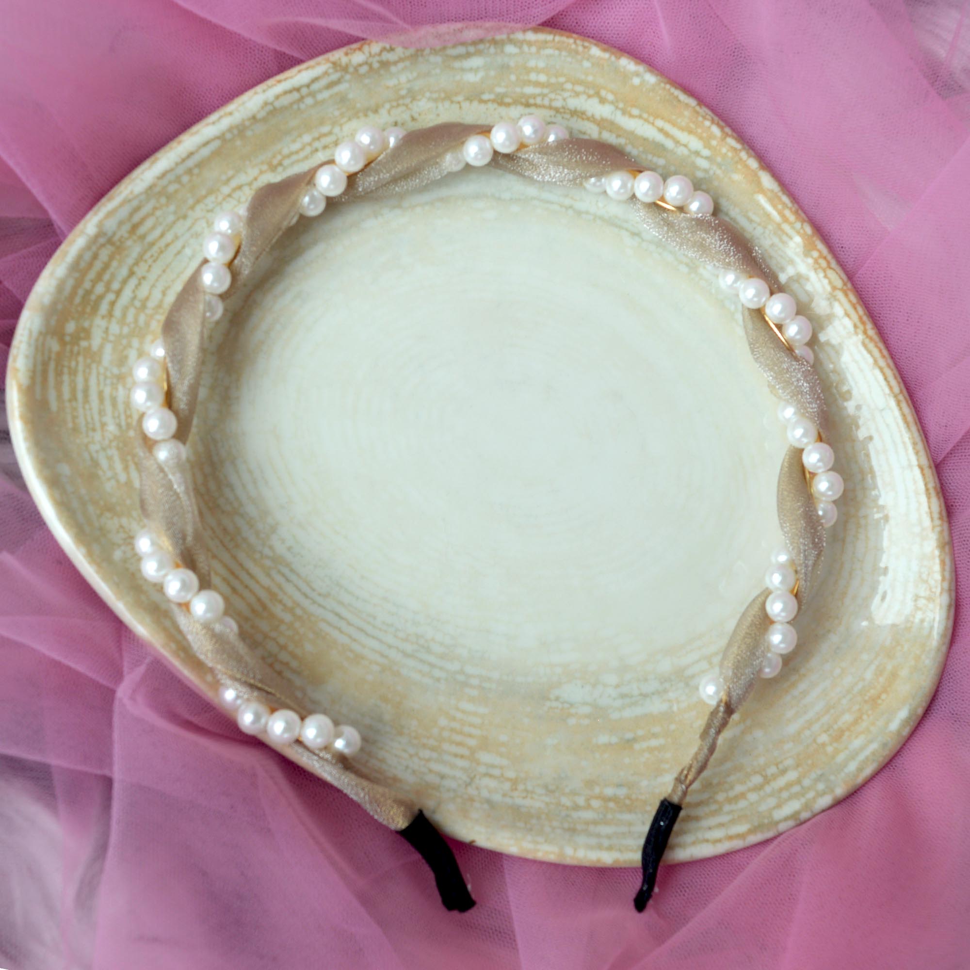Jewels of Nepal Silk & Faux Pearl Twirled Cute Hairband for Girls - Image 3