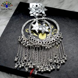 Silver Toned Floral Top Chain Tasseled Earrings - Jewels of Nepal