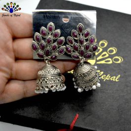 Oxidized Toned Leaf Designed Top Pinjada Earrings by Jewels of Nepal