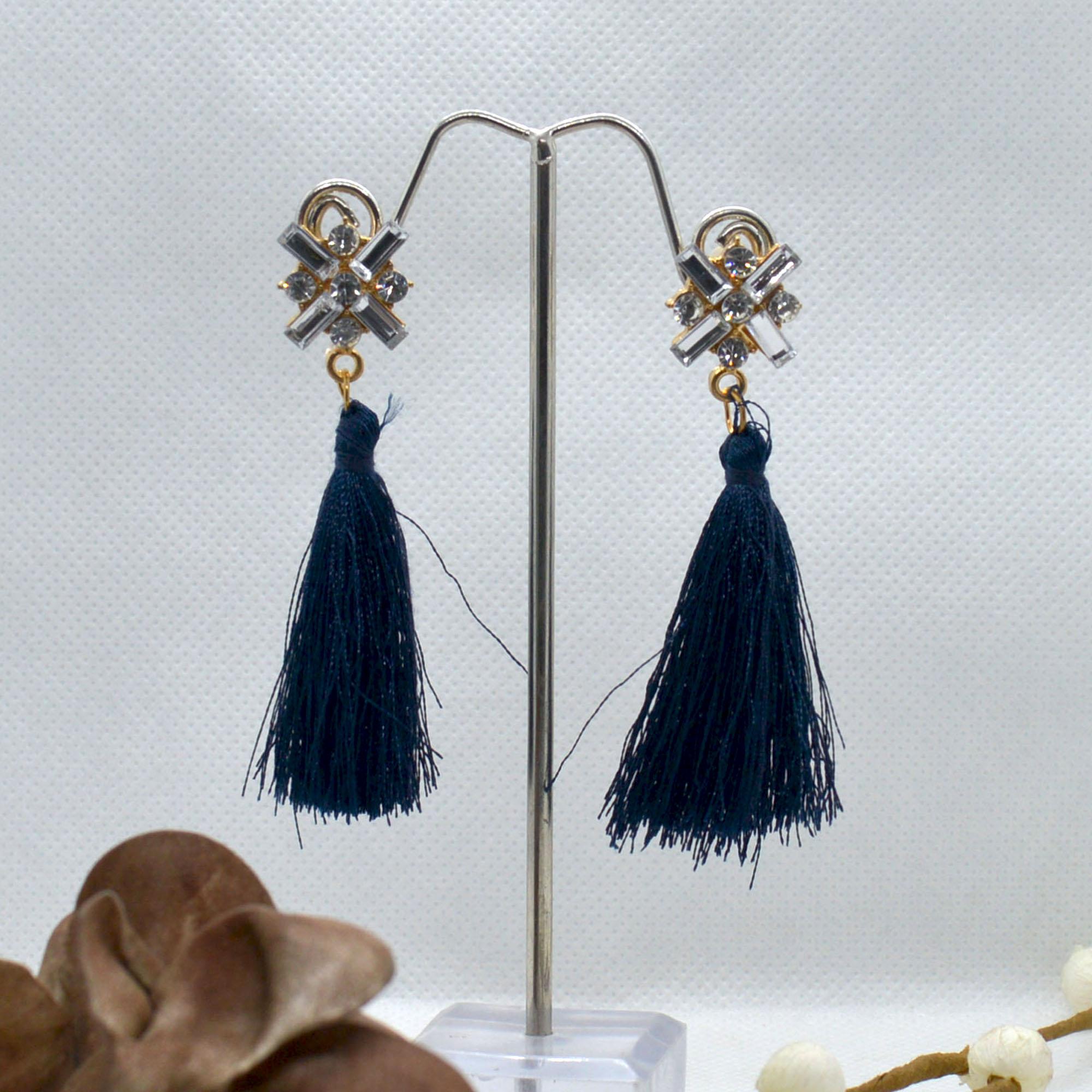 Stone Studded Tassel Drop Earrings For Women - Image 8