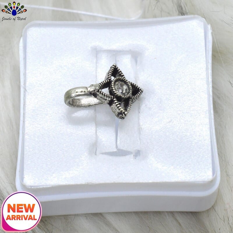 Oxidized Silver Toned Stone Clip on Nose Ring / Nathi/ Nathiya For Women- 1pc - Image 59