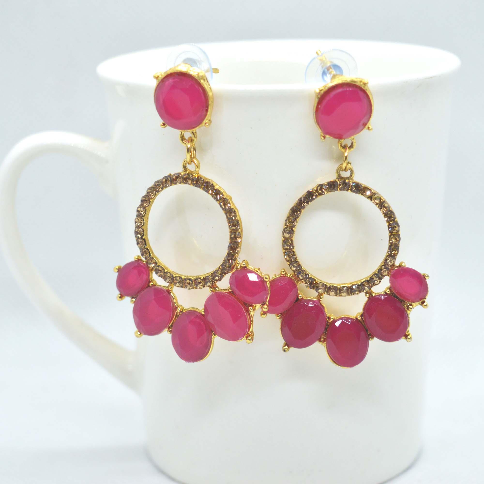 Golden/Multicolored Round Drop Earrings For Women - Image 7