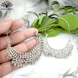 Silver Toned Balls Fringed Chandbali Earrings - Jewels of Nepal