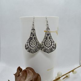 Silver Cut Patterned Drop Earrings For Women
